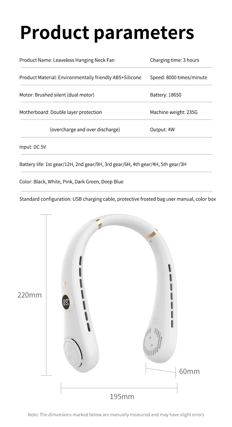 Portable Bladeless Neck Fan Hands Free Rechargeable Cooling Fan_voghion.com