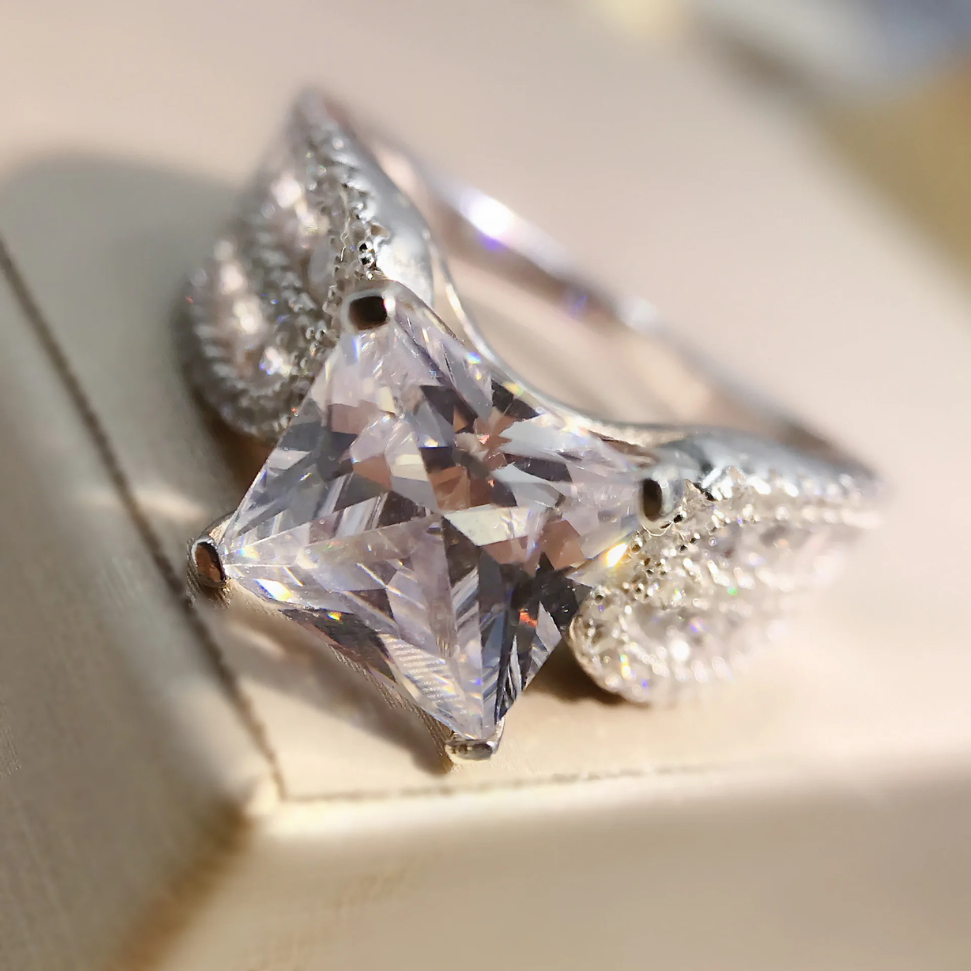 Womens 925 Sterling Silver Square Diamond Band Rings Jewelry