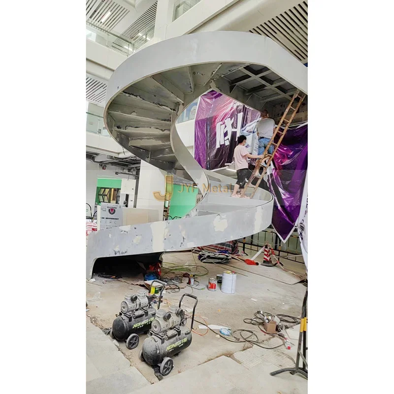 C60 Customization Steel Curve Staircase Stairs Stainless Steel With Glass Modern Indoor Villa/Hotel Wooden Stairs