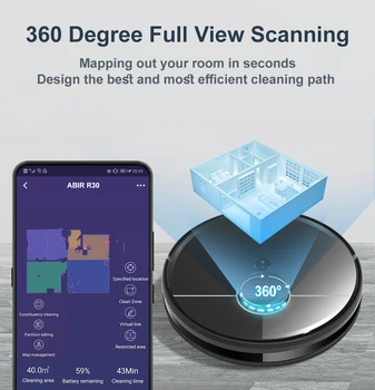 ABIR X8 Robot Vacuum Cleaner ,Laser System, Multiple Floors Maps, Zone  Cleaning,Restricted Area Setting for Home Carpet Cleaning