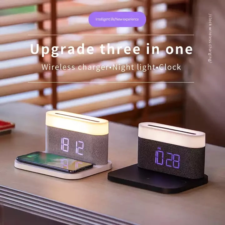 Alarm Clock 15w Fast Charging Wireless Charger Clamping Car Phone Holder Wireless Charger With Led Light