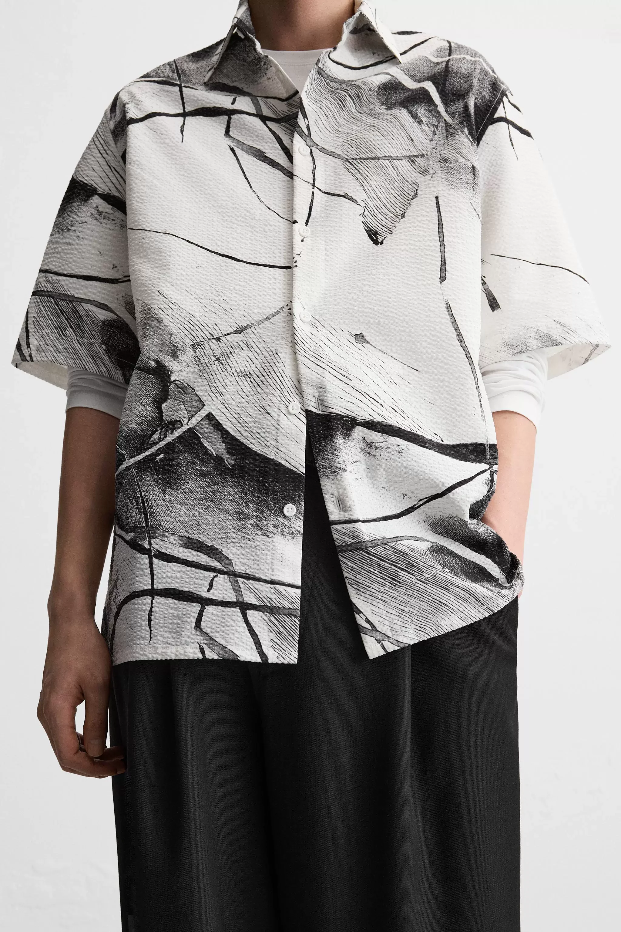 TAOP&ZA 2025 Summer Men's New Fashion Loose Cool Print Button-down Closed Lapel Short-sleeved Shirt 7380554