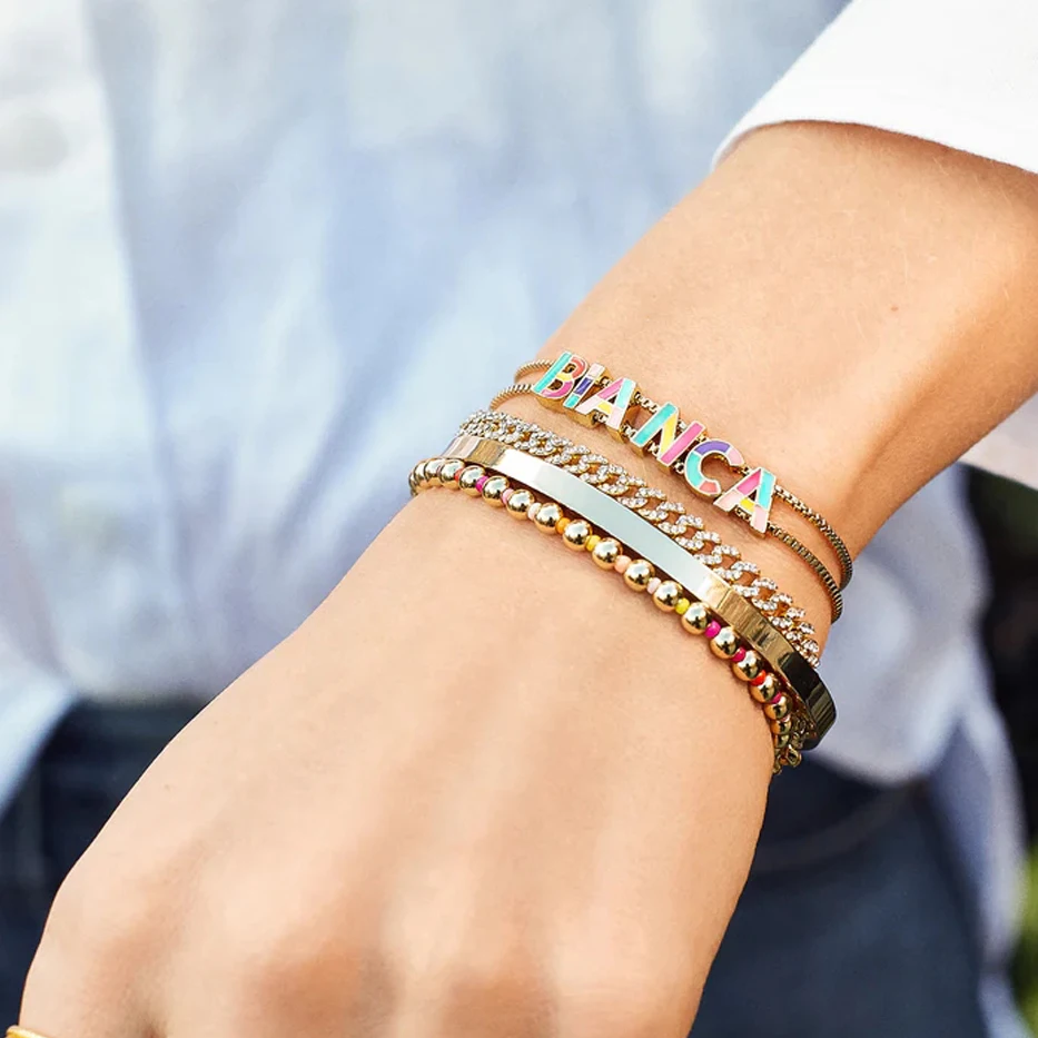 Personalized Name Custom Gold Plated Dainty Sliding Slider Slider Woven