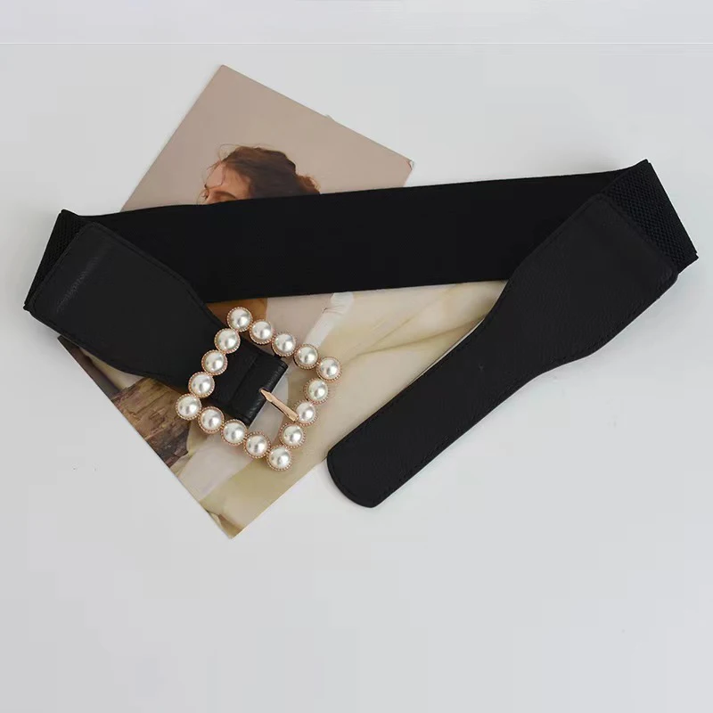 Fashion PU Leather Elastic Band Women Belt Waist with Pearl  display picture 1