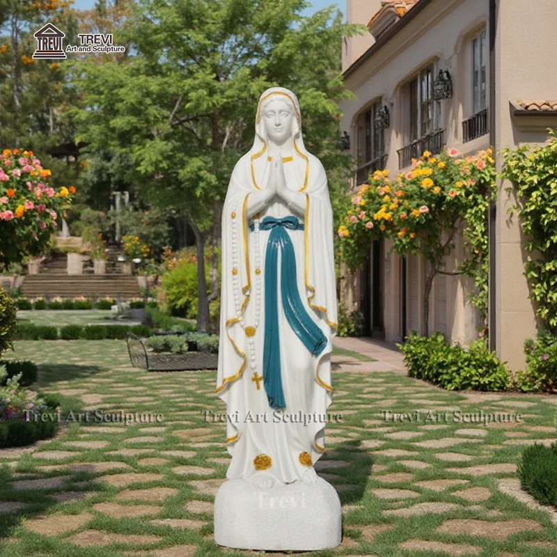 TREVI Classic Painted Marble Stone Virgin Mary Statues Religious Figure Sculpture for Catholic Church