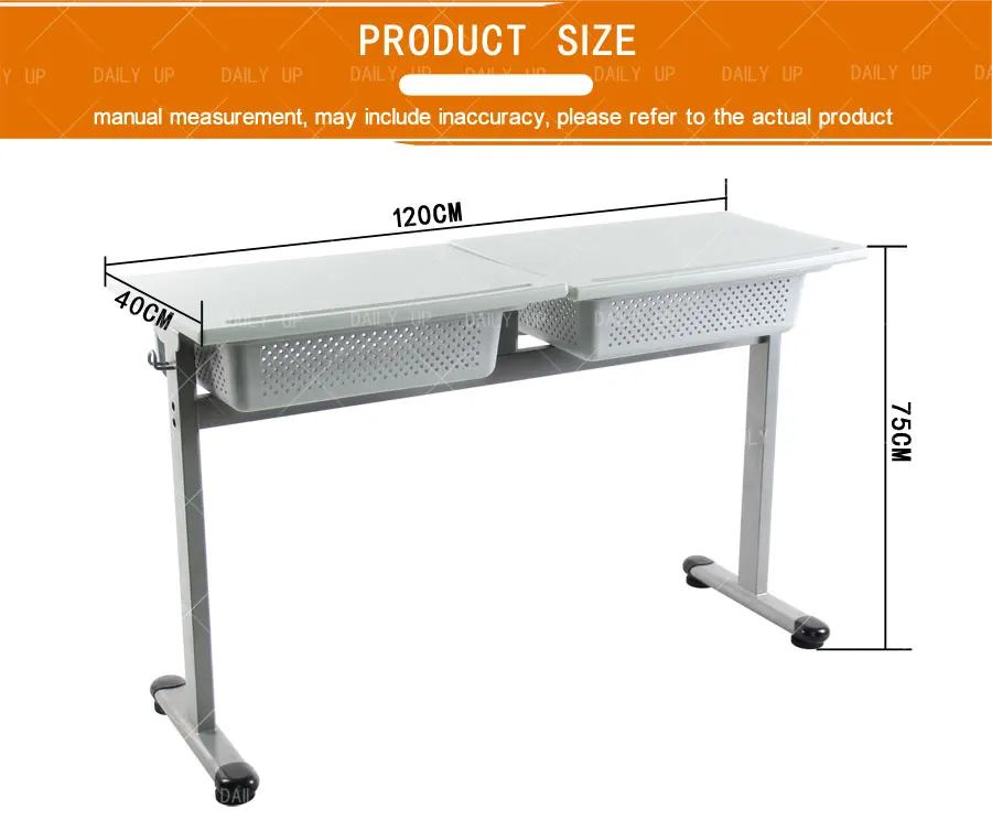 School Double Desk With Large Basket desk and chair set for school students