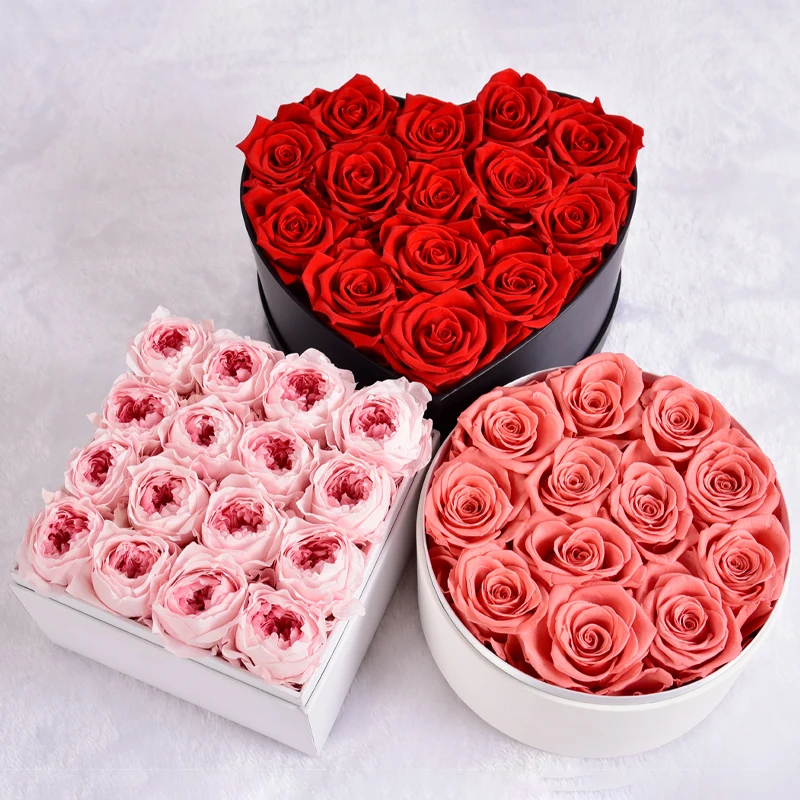 Romantic Heart Shape Preserved Roses Flower Gift Box With Lid For ...