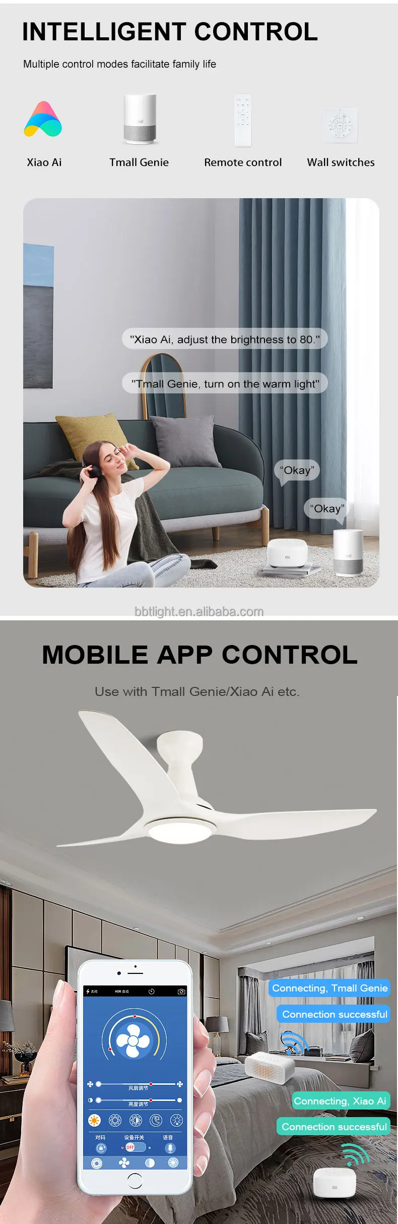 Energy Saving Inverter 3 Blade Abs Fan Light With Six Speeds Three