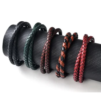F561 Bracelet En Cuir Pour Homme Steel Stainless Black Magnetic Clasp Lock Wrap Real Bulk Leather Bracelets For Men