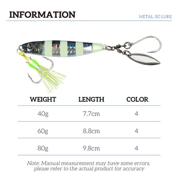 40g 60g 80g Laser Metal Fishing Jig Lure with Bearing Swivel Hook Slow Pitch Saltwater Lure – Metal Jig – view 4
