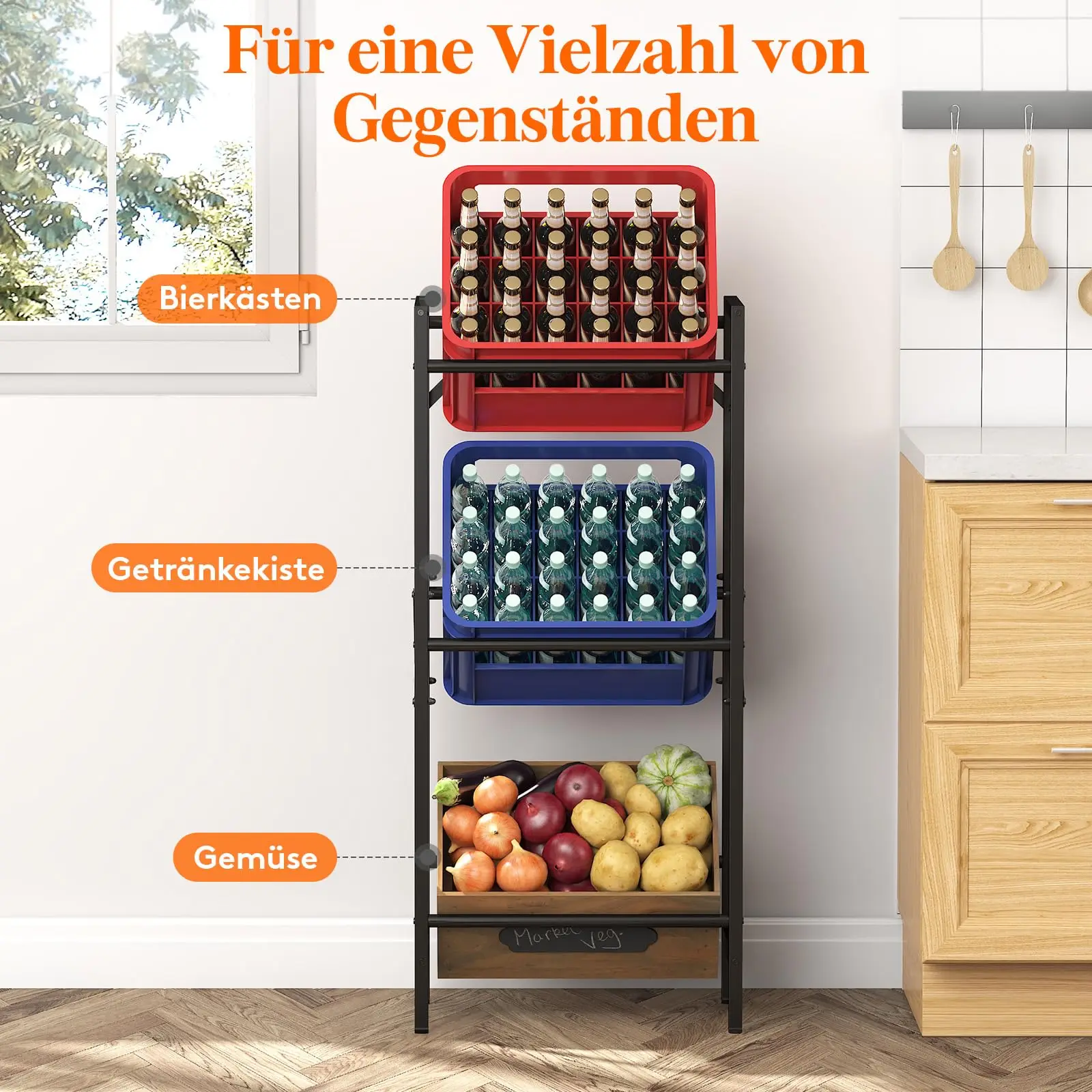 Beer Rack 2pack 3-Crate Beverage Rack Black Metal Box Holder 150KG Load Capacity Stable ...