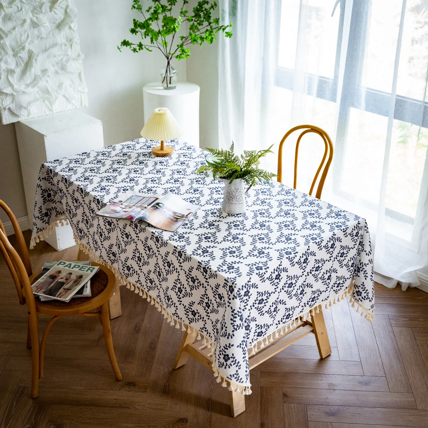 Edge Tassel Flower Fabric Table Cover New Design Table Cloth Printed Customized Tablecloth