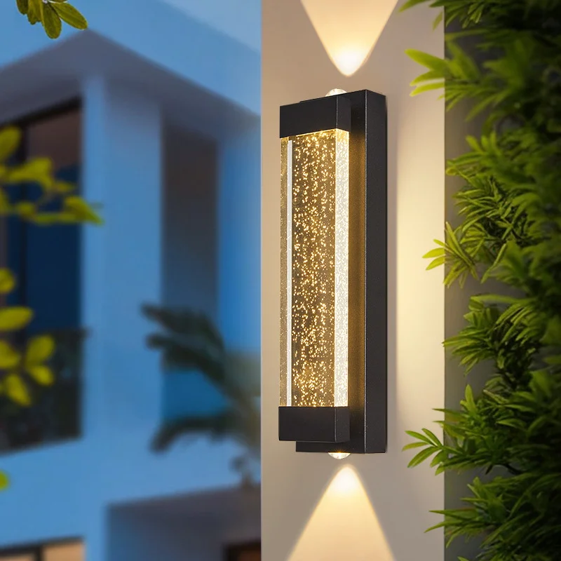 Luxury Solar Wall Light Outdoor Waterproof Crystal Wall Washer Lamp Modern up Down LED Long Balcony Garden Villa Exterior Light