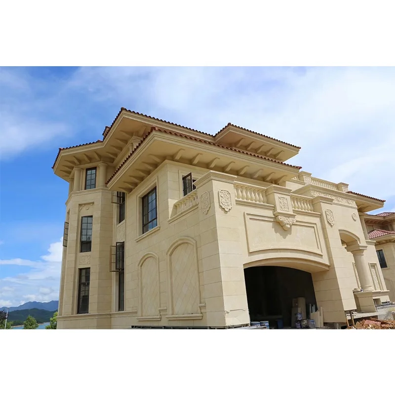 Modern Style Yellow Beige Limestone Exterior Wall Cladding Honed Surface for Villa Projects Stone Cladding Exterior