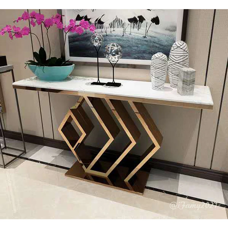 New design living room gold and marble console table modern apartment hallway furniture