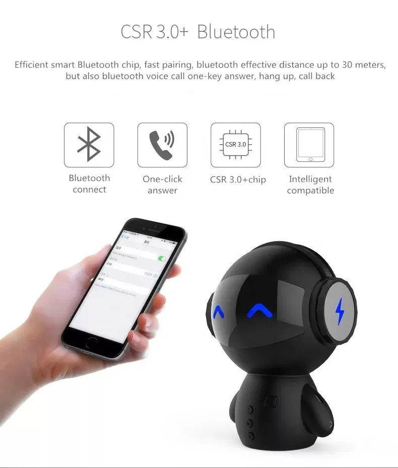 M10  Smart Robot Wireless Speaker Mini Bass Stereo Music Box Smart Loudspeaker With Power Bank Function