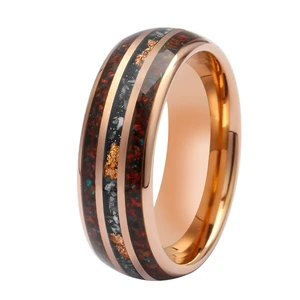 Tizti Jewelry Custom Dome Rose Gold Stripes Wedding Ring Tungsten Opal Ring Meteorite Handmade Engagement Wedding Jewelry Ring