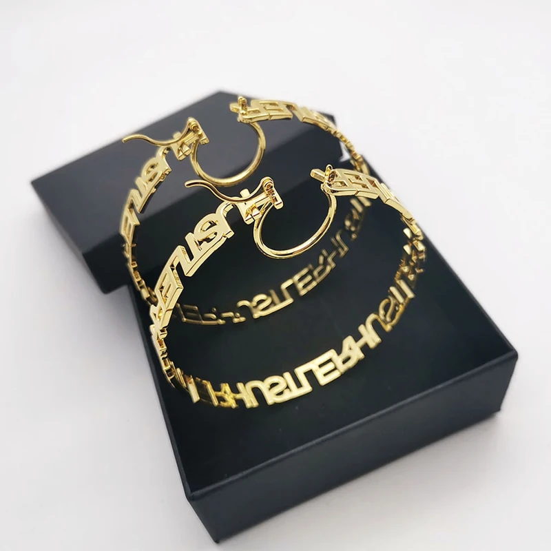 Custom Name Hoop Earring 18K Gold Stainless Steel Personalized Fashion Women Nameplate Alphabet Letter Big Circle Large Earrings