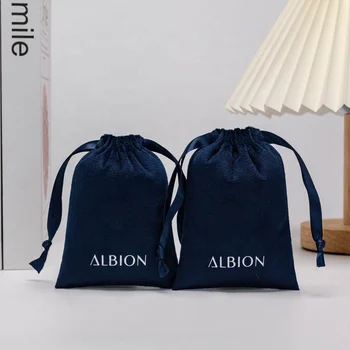Customized Screen Printing Logo Luxury Velvet Gift Jewelry Pouch Drawstring Packaging Bag