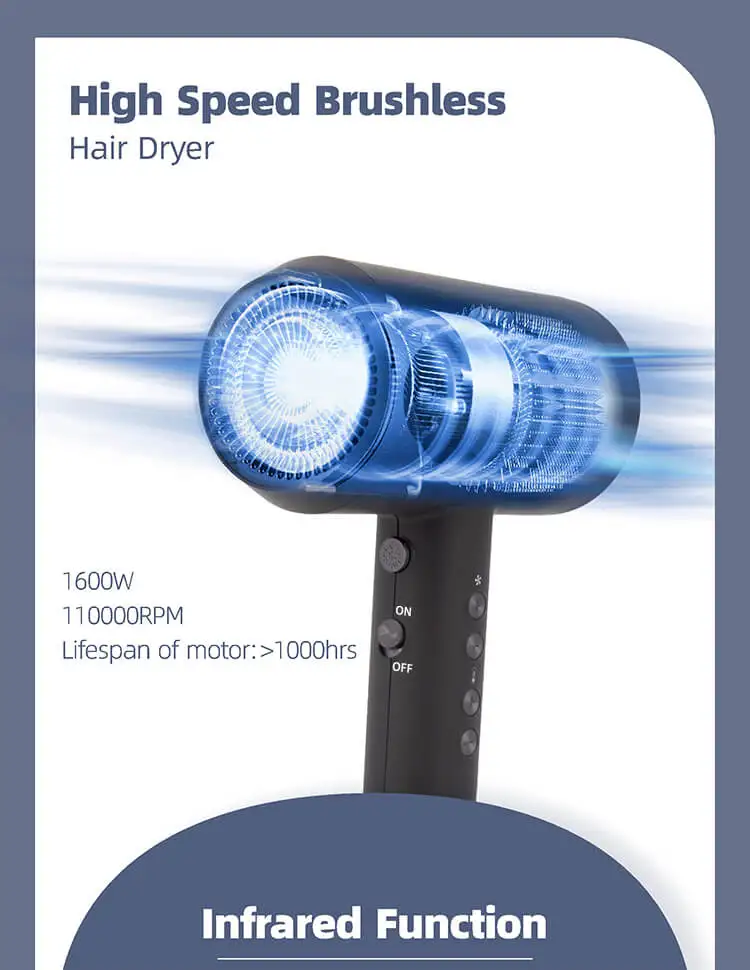 Ionic Infrared Hair Dryer Machine Bldc Brushless Motor Blow Dryer