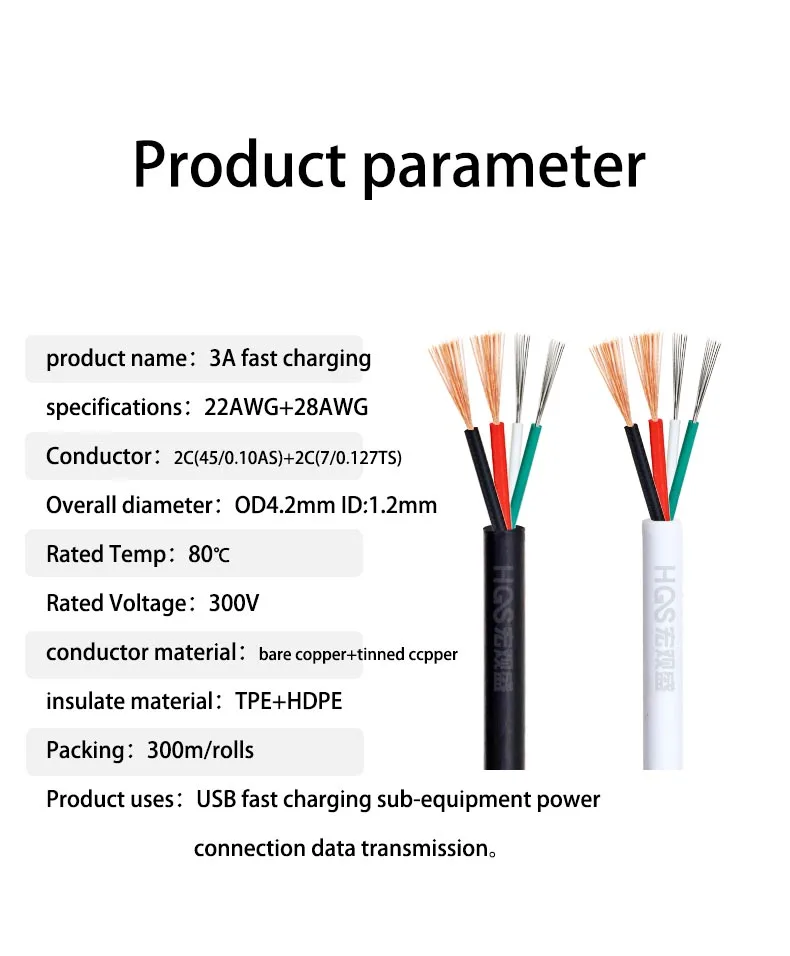 TPE Usb Cables 3Ampere 22awg 2core 28awg 2core Fast Charging Data Line Factory Making