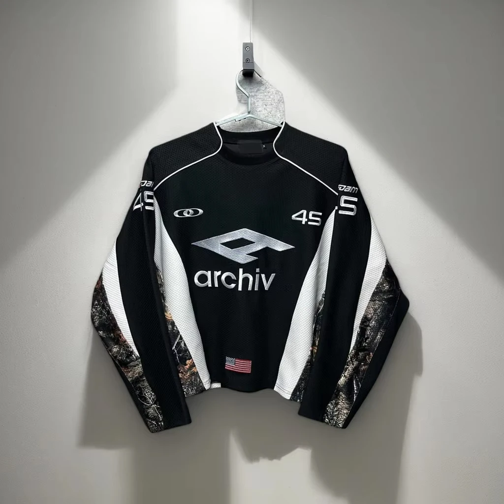 SALALTI Custom Embroidery Oversized Cropped Mesh Polyester Boxy Fit Man Football T-shirt Long Sleeve Soccer Jersey Men