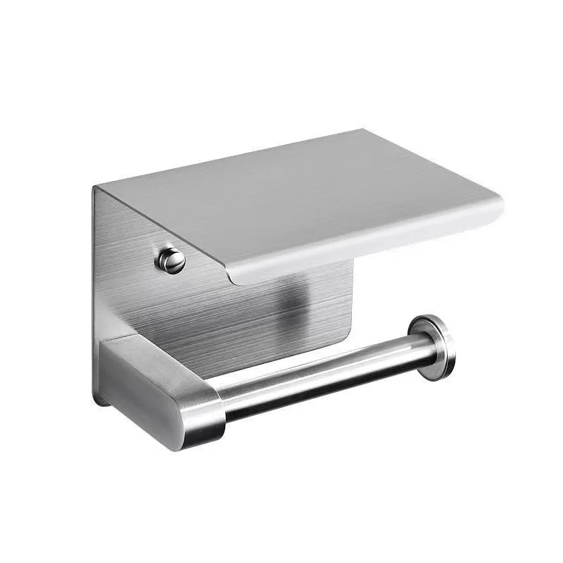Modern Square 304 Stainless Steel Toilet Paper Holder and Phone Holder Drill Free Tissue Box for Home or Hotel Bathroom