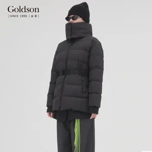 European Women's Waterproof Winter Slim Long Sleeve Jacket with Removable Scarf Belt 90/10 White Duck Down Black and White