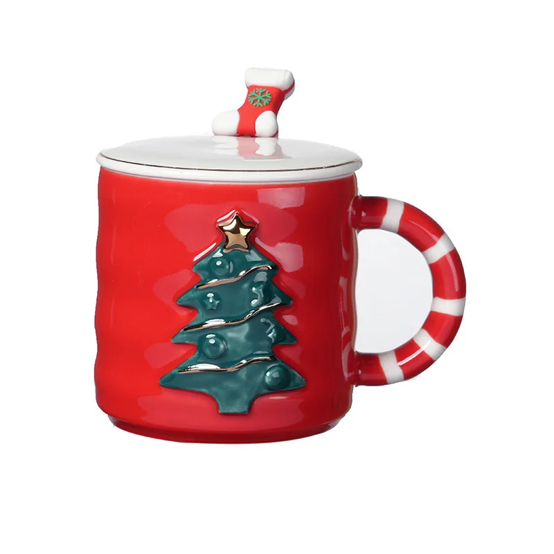 Christmas Themed Ceramic Cup with Lid – Perfect Holiday Drinkware