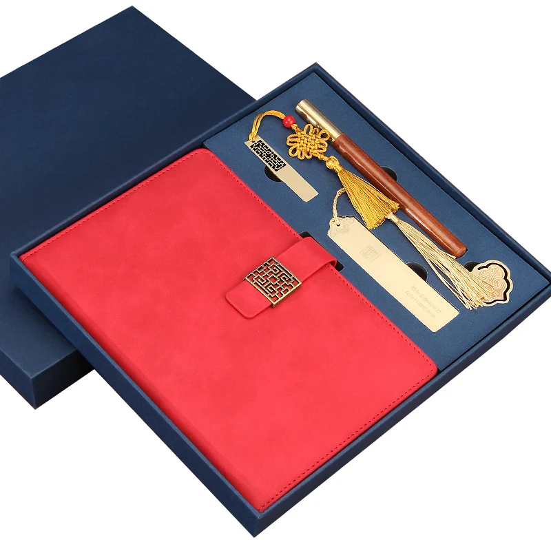 New Arrival Color Logo Diary A5 Plan Notebook High-End Chinese Style Leather Notepad Gift Set Journal Set
