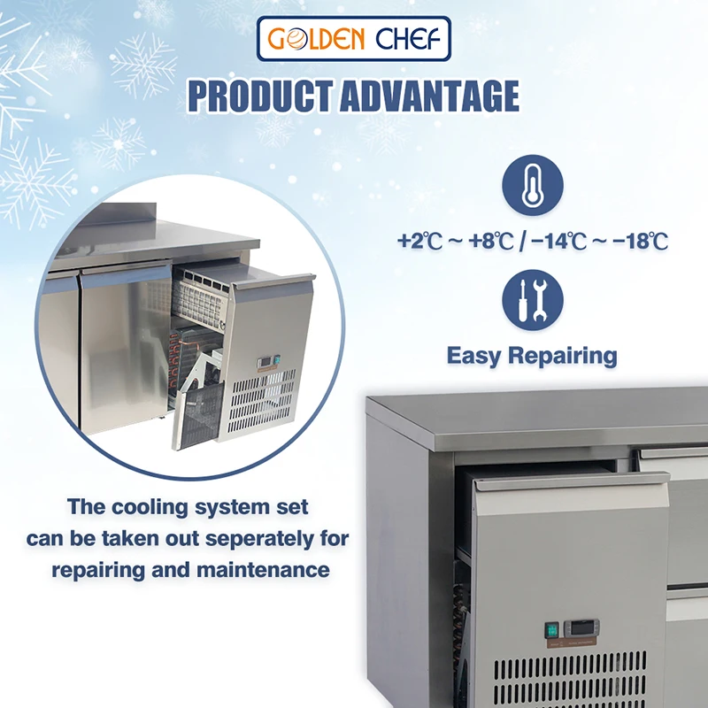 2 3 4 Doors Refrigerated Display Counters for GN1/1 Worktable Chiller Freezer Stainless Steel Other Refrigerator Bench Equipment