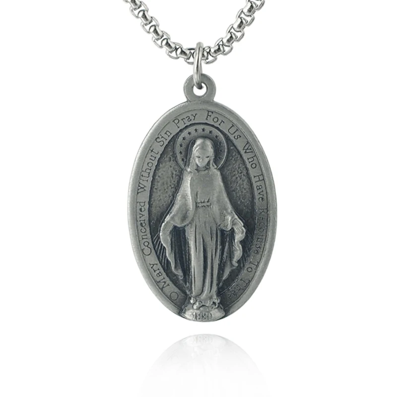 Stainless Steel Religious Catholic Virgin Mary Carved Prayer Pendant ...