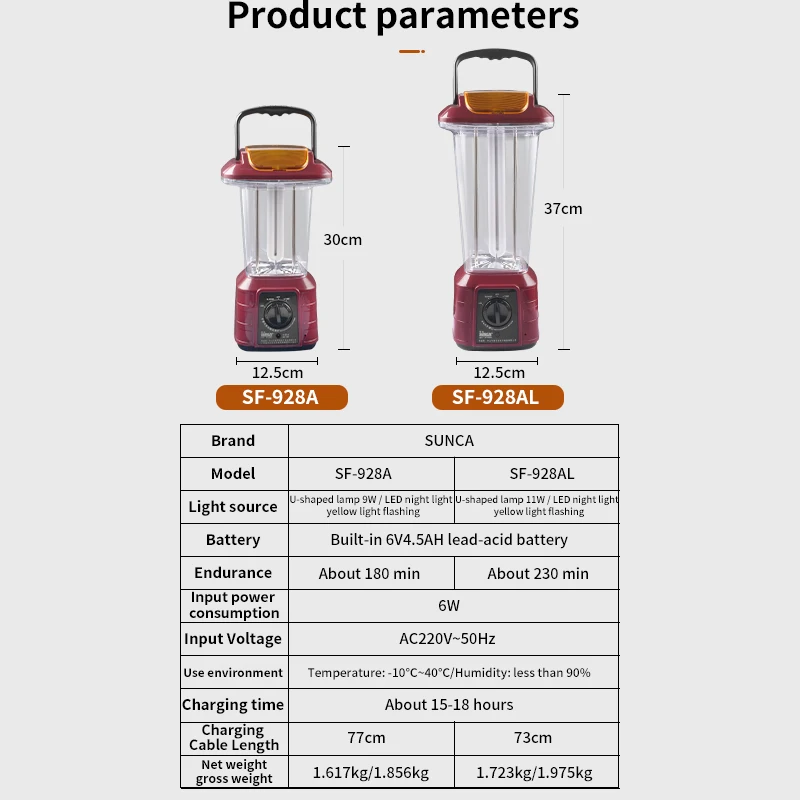 SUNCA SF-928AL Multi-function Rechargeable Emergency Lamp Portable Hand - Held Lantern Stand Outdoor Emergency Lamp