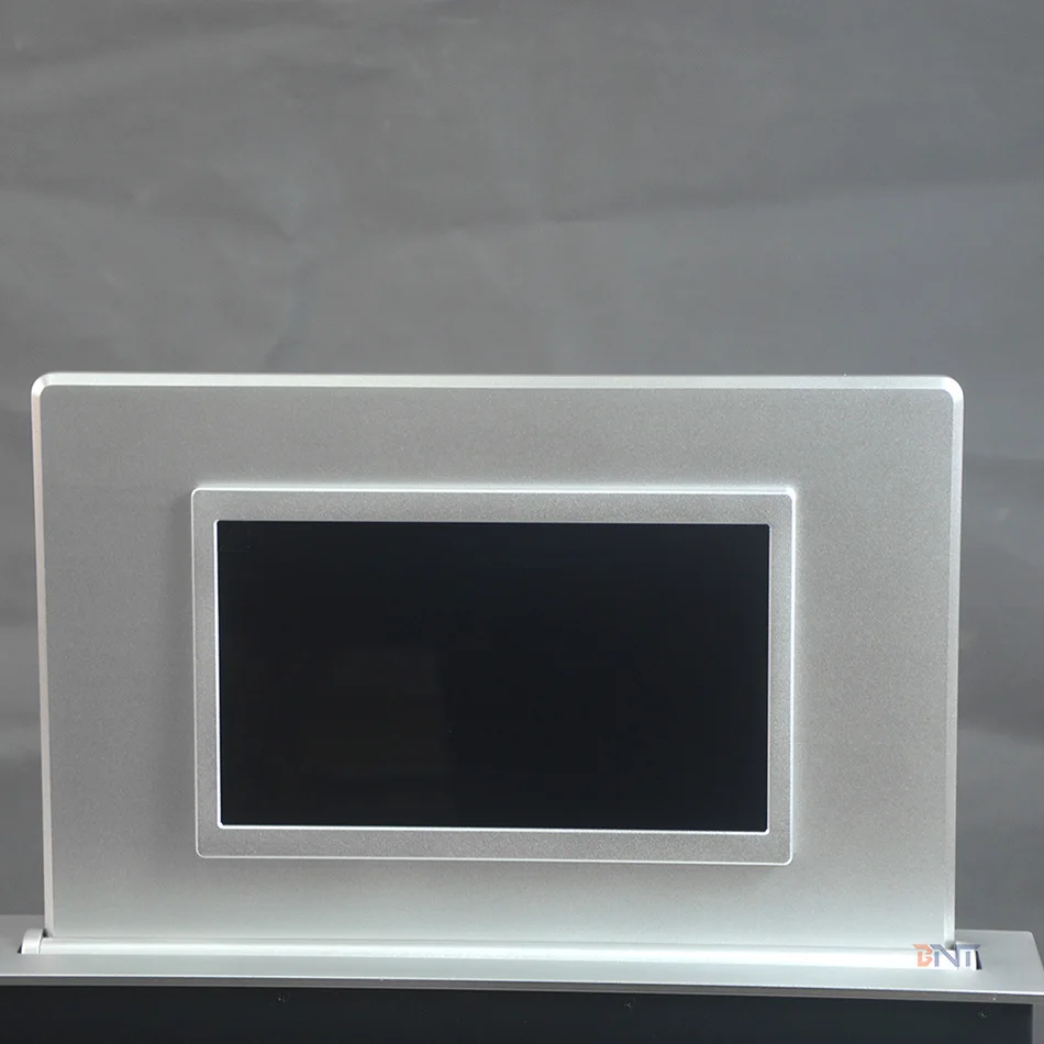 Build in Microphone Desk Hidden Pop up Lcd Monitor Lift Integrated Retractable 17.3" Screen With Name Display