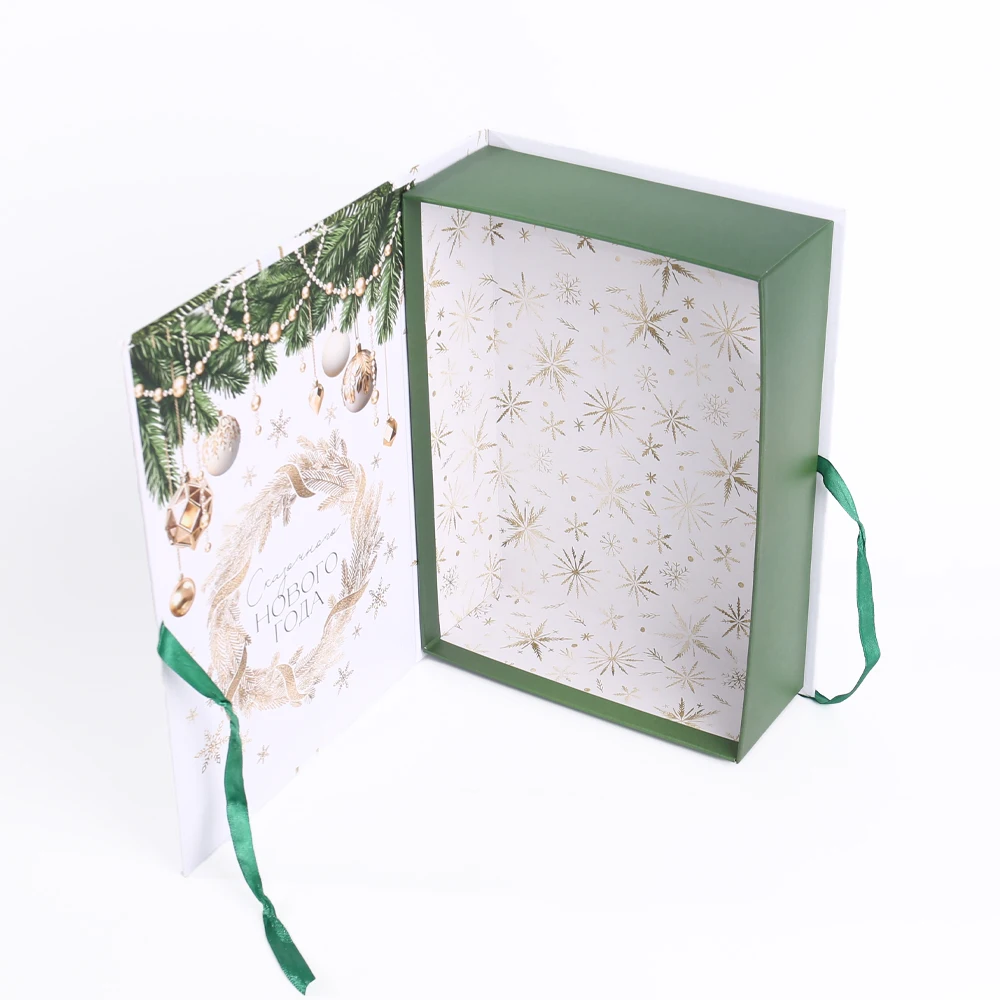 product customizable book style christmas paper gift box full color printing  matte film gold embossed festive packaging-5