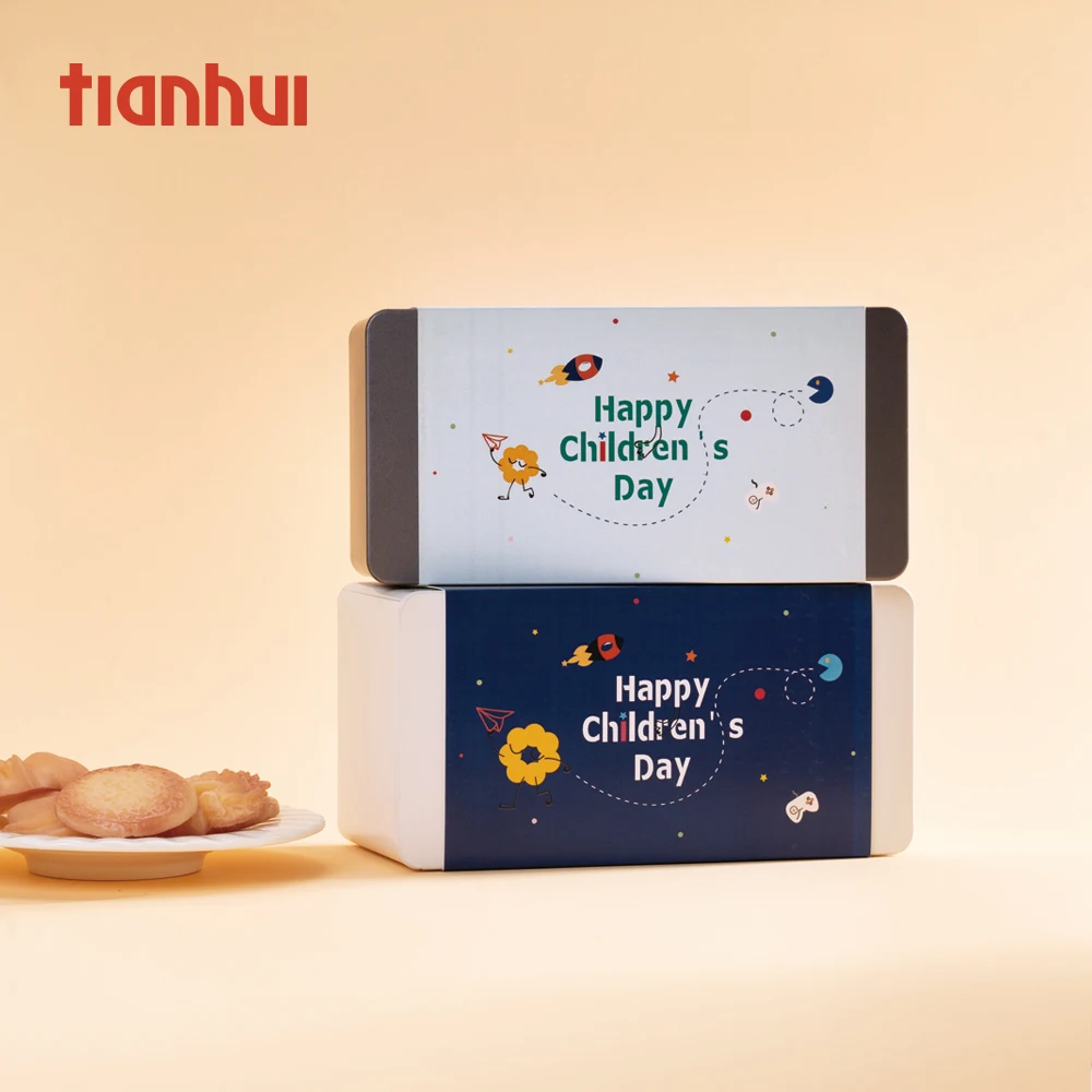 Tianhui Caja de metal rectangular Caja de hierro Galletas del día del niño Chocolate Exquisito embalaje de regalo