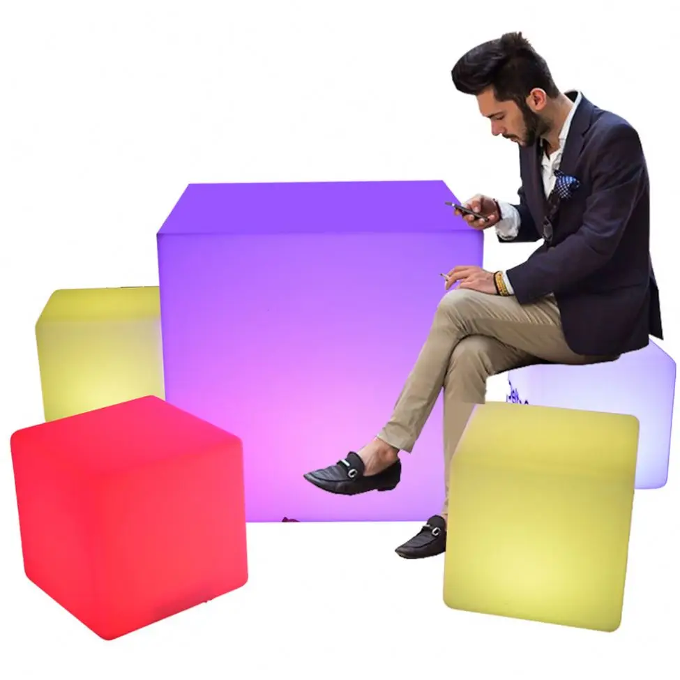 Custom Night Club Cube Chairs and Bar Table Illuminated Waterproof for Outdoor Parties and Home Use Color Change Set