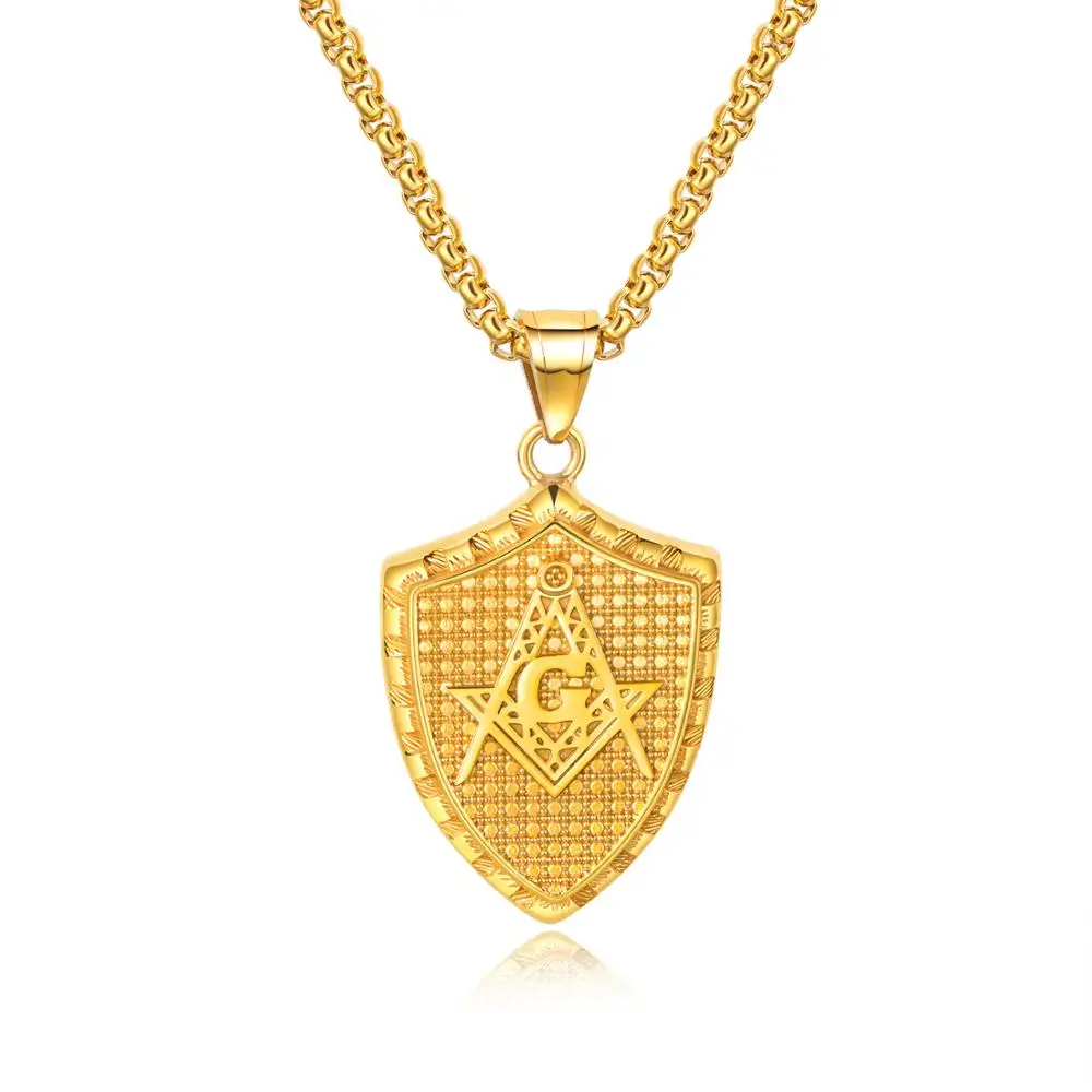 New Style Trendy Stainless Steel Shield Pendant Gold Plated Necklace For Men GX1423J