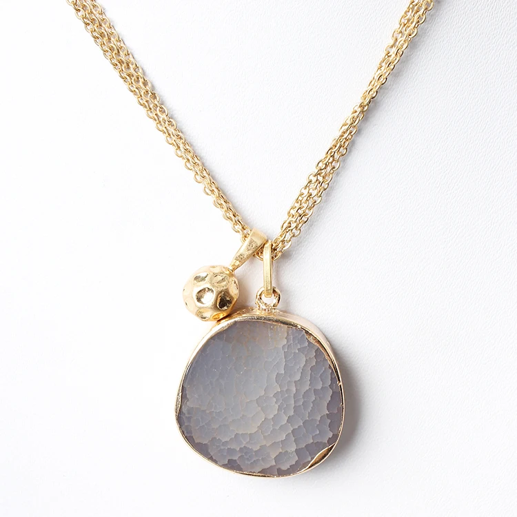 Qingdao V&r Jewelry Grey Semiprecious Stone Worn Gold Plating Hammered Metal Ball Pendant 3 Chains - Buy Metal Chain Necklace,Ball Necklace,Pendant Necklace Jewelry Product on Alibaba.com