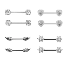 4Pair/Set Heart Angel Wing Flower Nipple Ring Barbell Nipple Ring Creative And Fun Piercingjewelry Dermal Piercing Jewelry