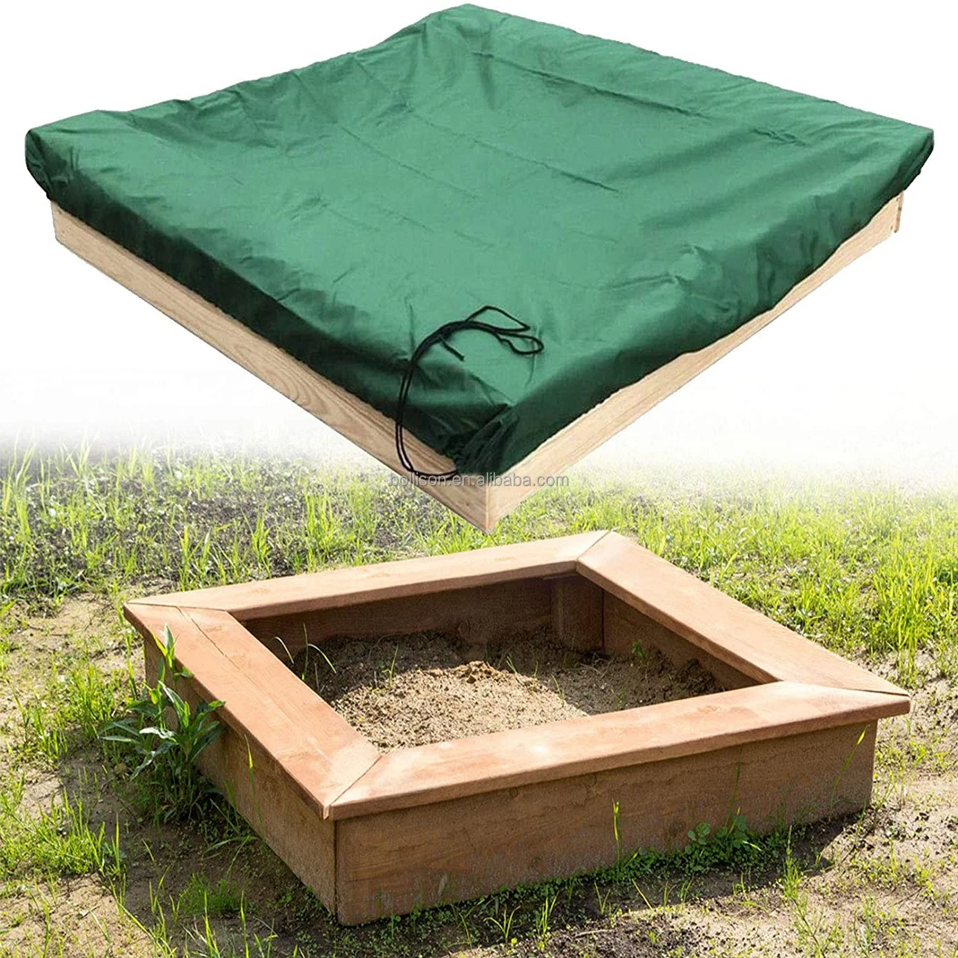 Oslimea Sandbox Cover with Drawstring Waterproof Sandpit Pool Cover Green 47.24 x 47.24, Black Square Dustproof Protection Beach Sandbox Canopy 