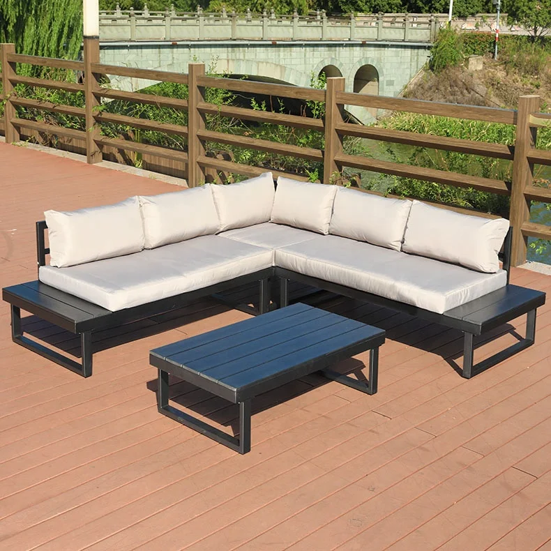 4 Piece Outdoor Sofa Set Metal Cushioned Patio Furniture Set Sofa
