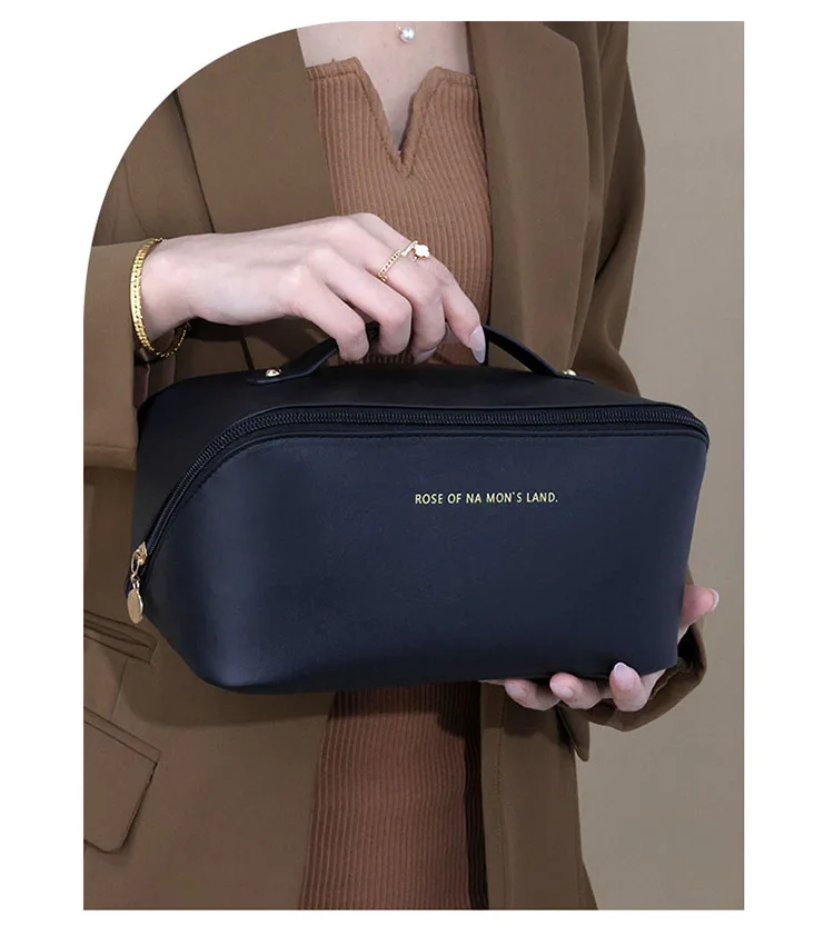 Custom LOGO Pu Leather Cosmetic Makeup Bag Pouch Skincare Cosmetic Partition Storage Waterproof Travel Toiletry Bag Make up Bags