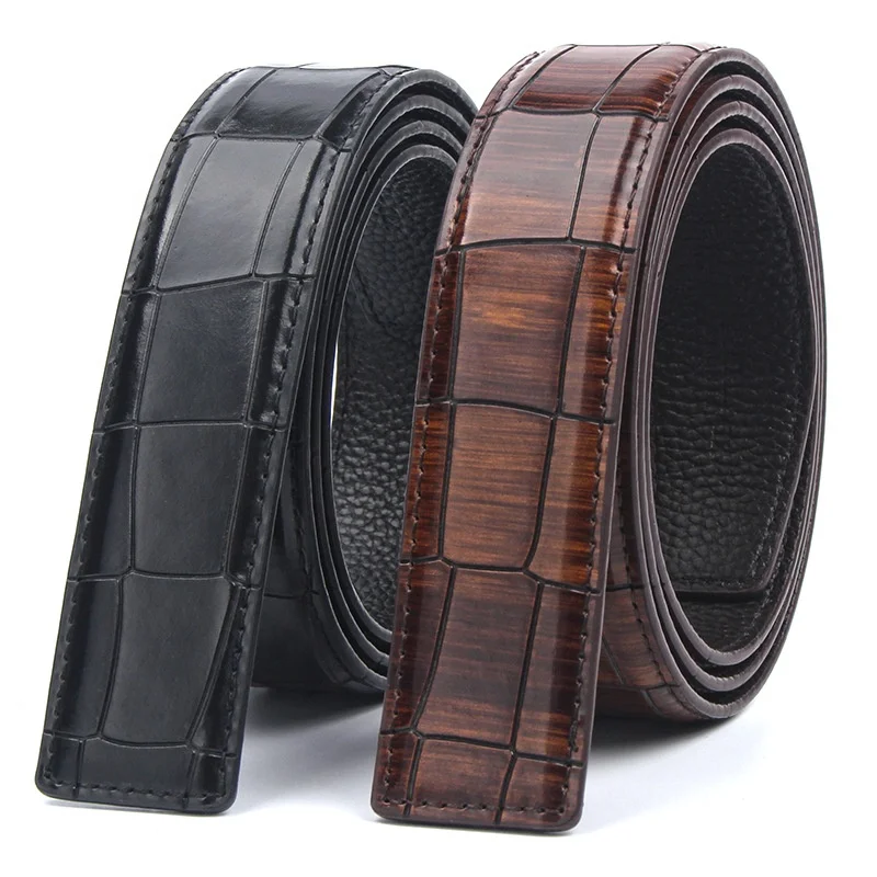 3 4cm 1 3inches Black Brown Crocodile Texture Belt Custom Logo Men Cowhide Top Grain Leather Belt Strap No Buckle Buy Leather Belt Strap Crocodile Belts For Men Belt With Holes Product On Alibaba Com