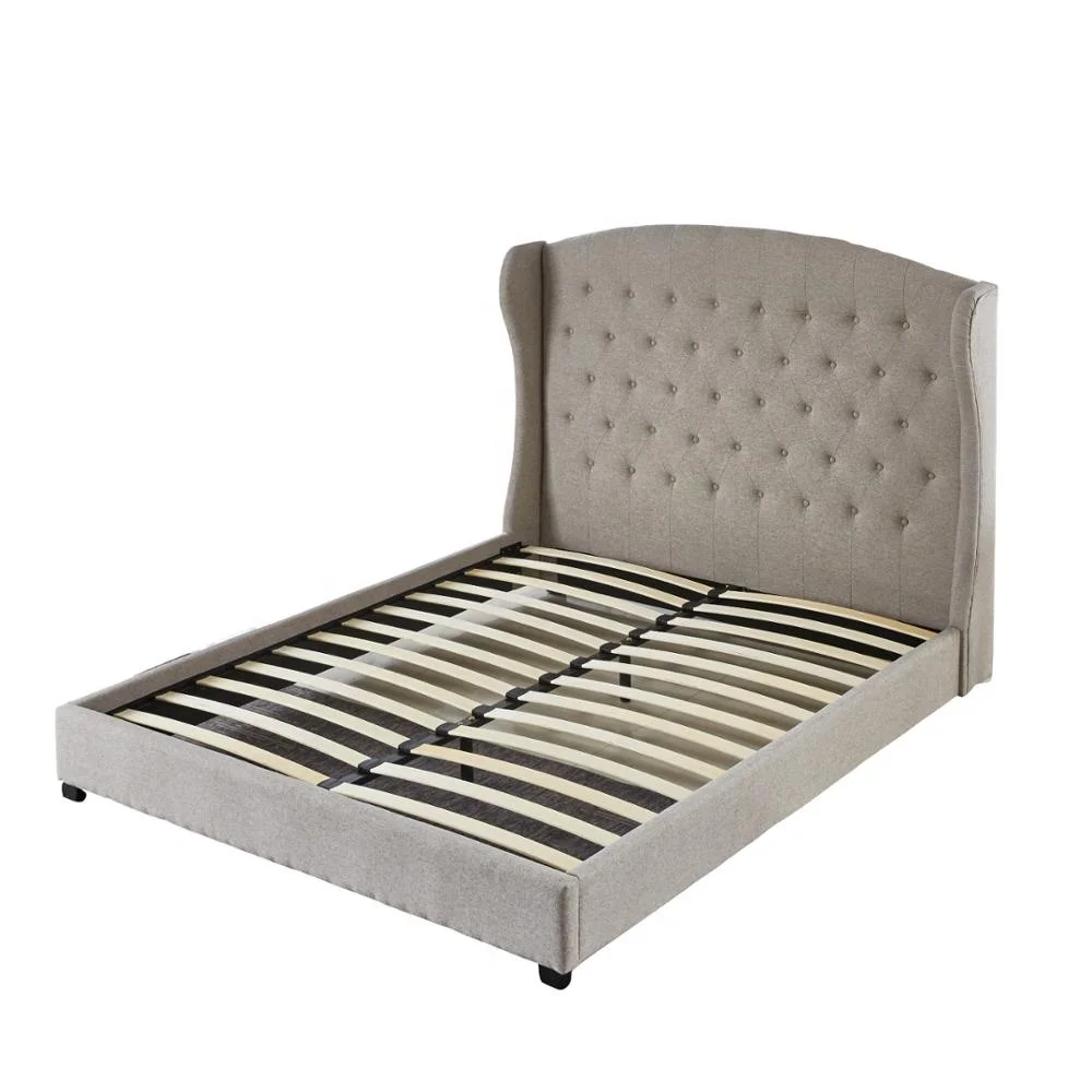 latest double design slat wood furniture fabric bed