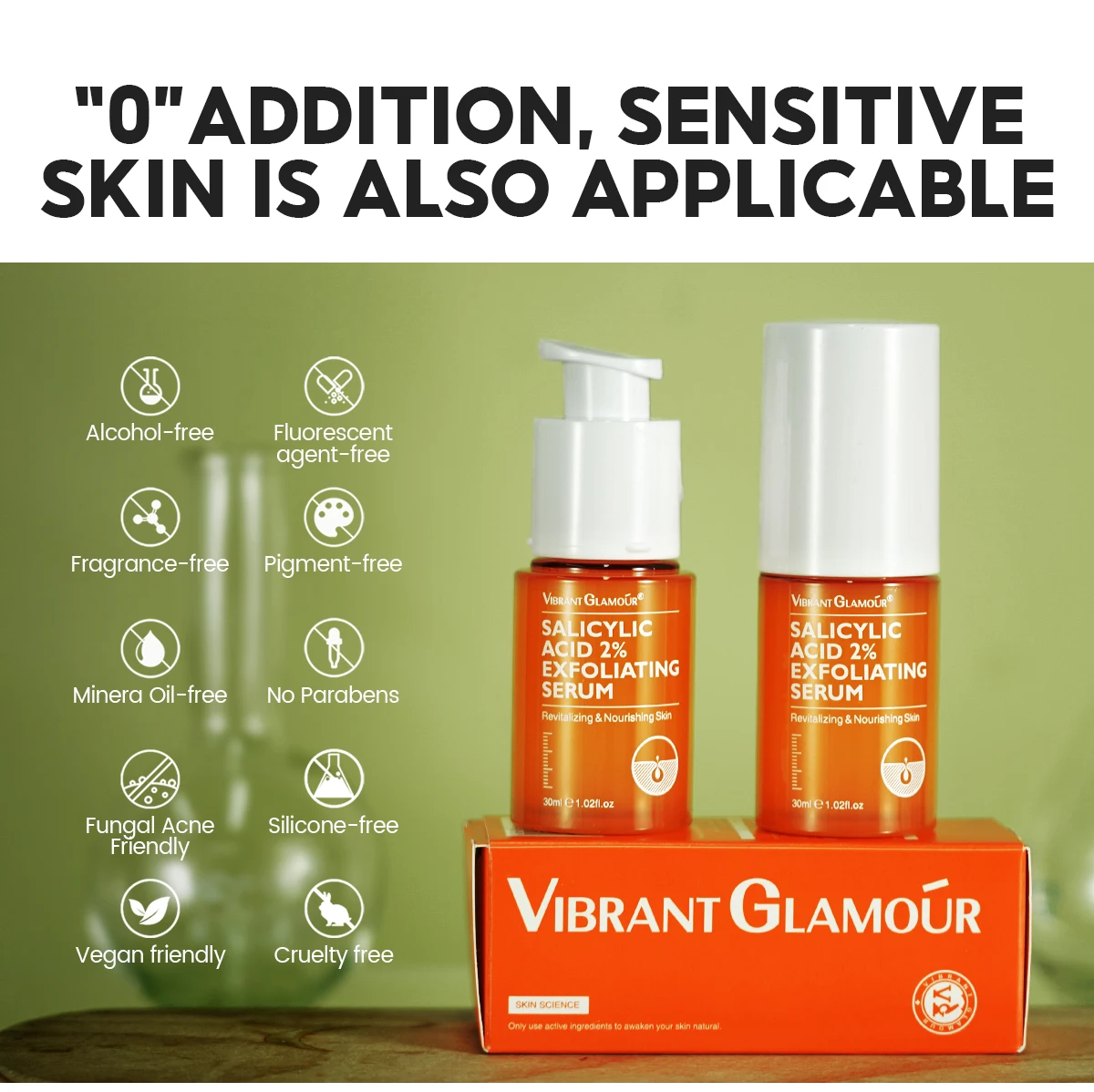 Vibrant Glamour 1% Salicylic Acid Skin Care Serum Anti-Acne Oil Control Exfoliating Toner for Adults