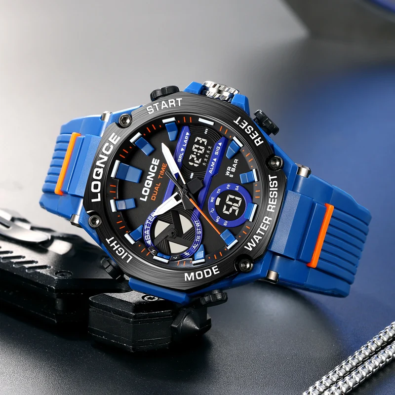 LOQNCE Colorful Sports Wristwatch Multi Functional Dual Display Luminous Digital Watches Waterproof Silicone Strap Watch