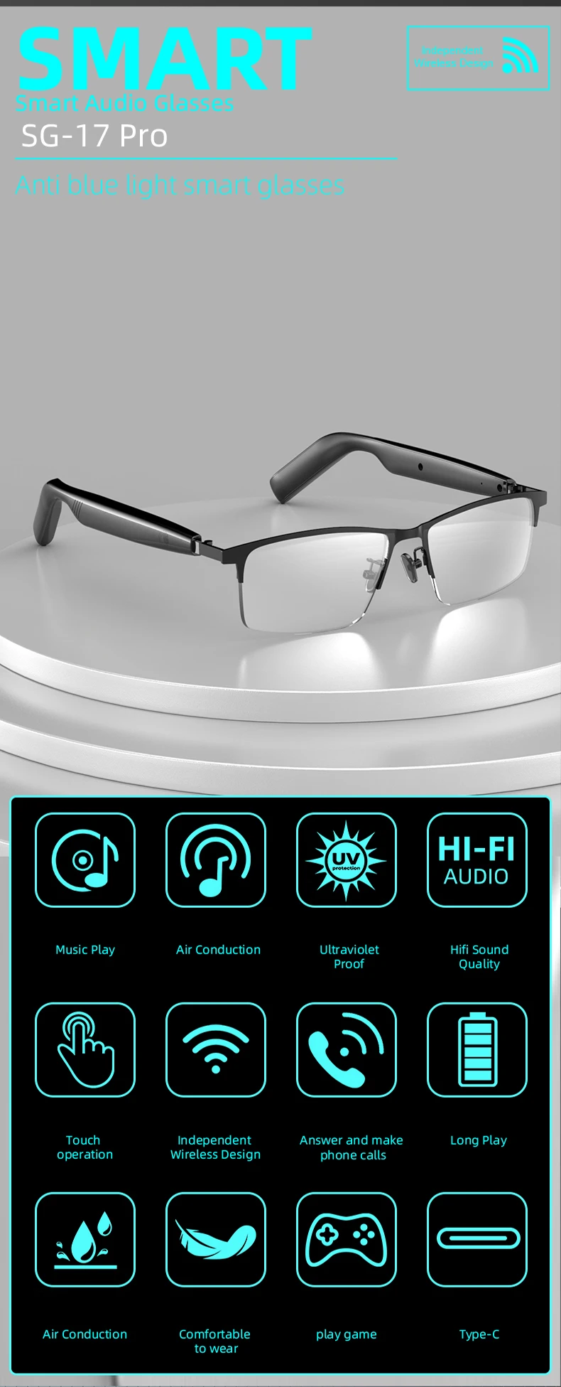 Welcome OEM Order, Factory Whole Selling Sg17 Pro Men Smart Glasses Bt Call Waterproof Intelligent Noise Reduction Music Play Sunglasses Smart Wearable Headset 2025 - Buy Music Smart Glasses smart Wearable Headset outdoor Sunglasses