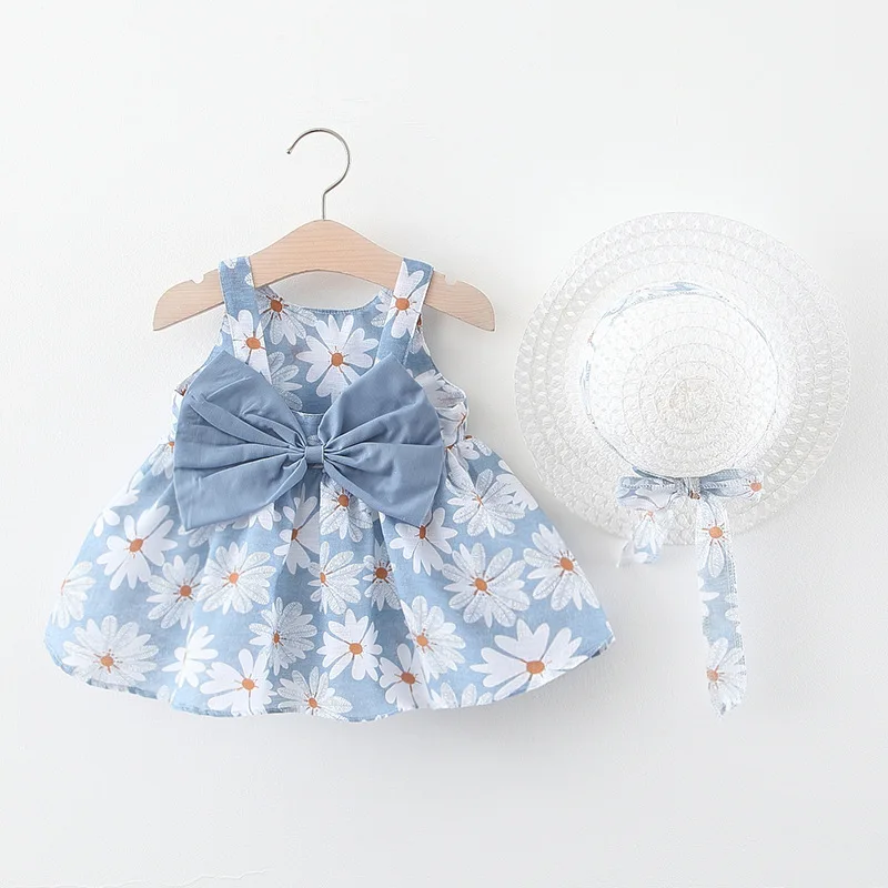 Toddler Baby Kid Girl Summer Sleeveless Floral Princess Dresses Bow Hat Outfit L 