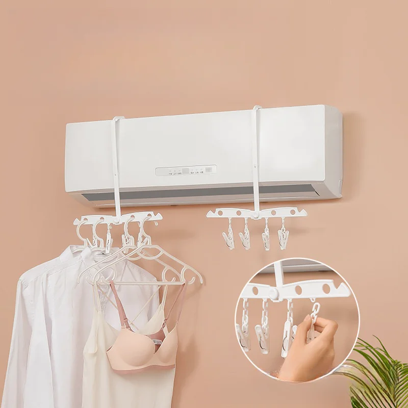 Creatieve plastic reishanger opvouwbare airconditioner hangende kleding droogrek met ophangclips voor thuis hotel